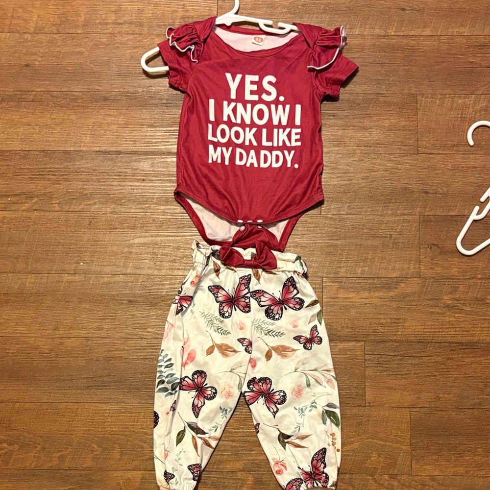 Red Graphic Baby Onesie and Butterfly Pants Set